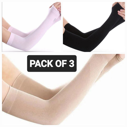 Ice Fabric Arm Sleeves Pack of 3 Black_White_Skin