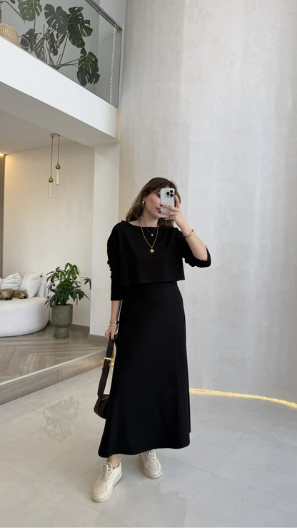 Black 2-Piece Blouse Set