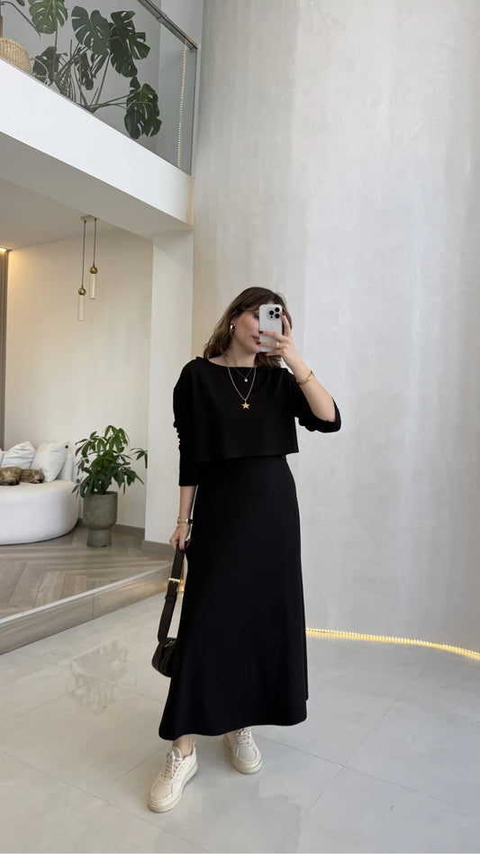 Black 2-Piece Blouse Set