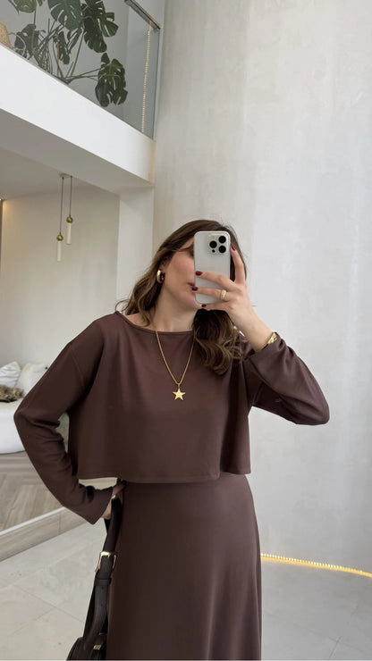 Brown 2-Piece Blouse Set