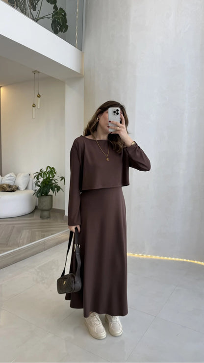Brown 2-Piece Blouse Set