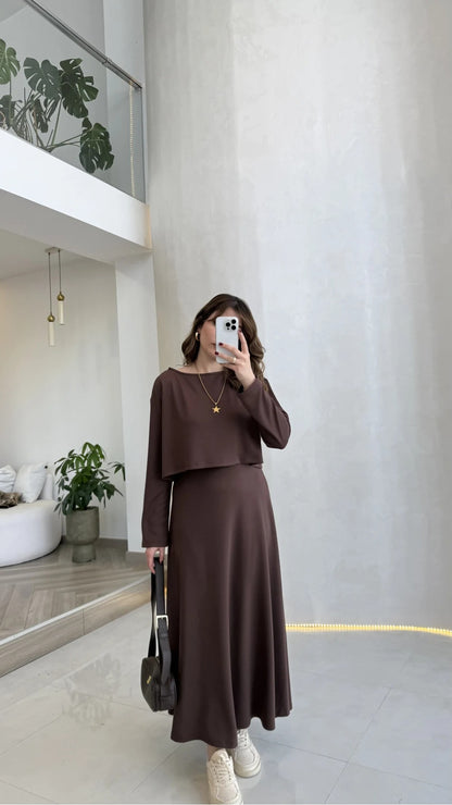 Brown 2-Piece Blouse Set