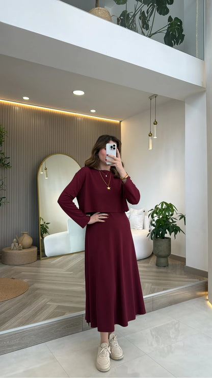 Red 2-Piece Blouse Set