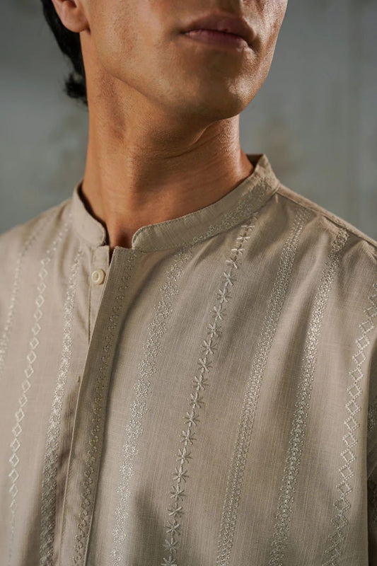 EMBROIDERED SHIRT & STRAIGHT PANTS SET