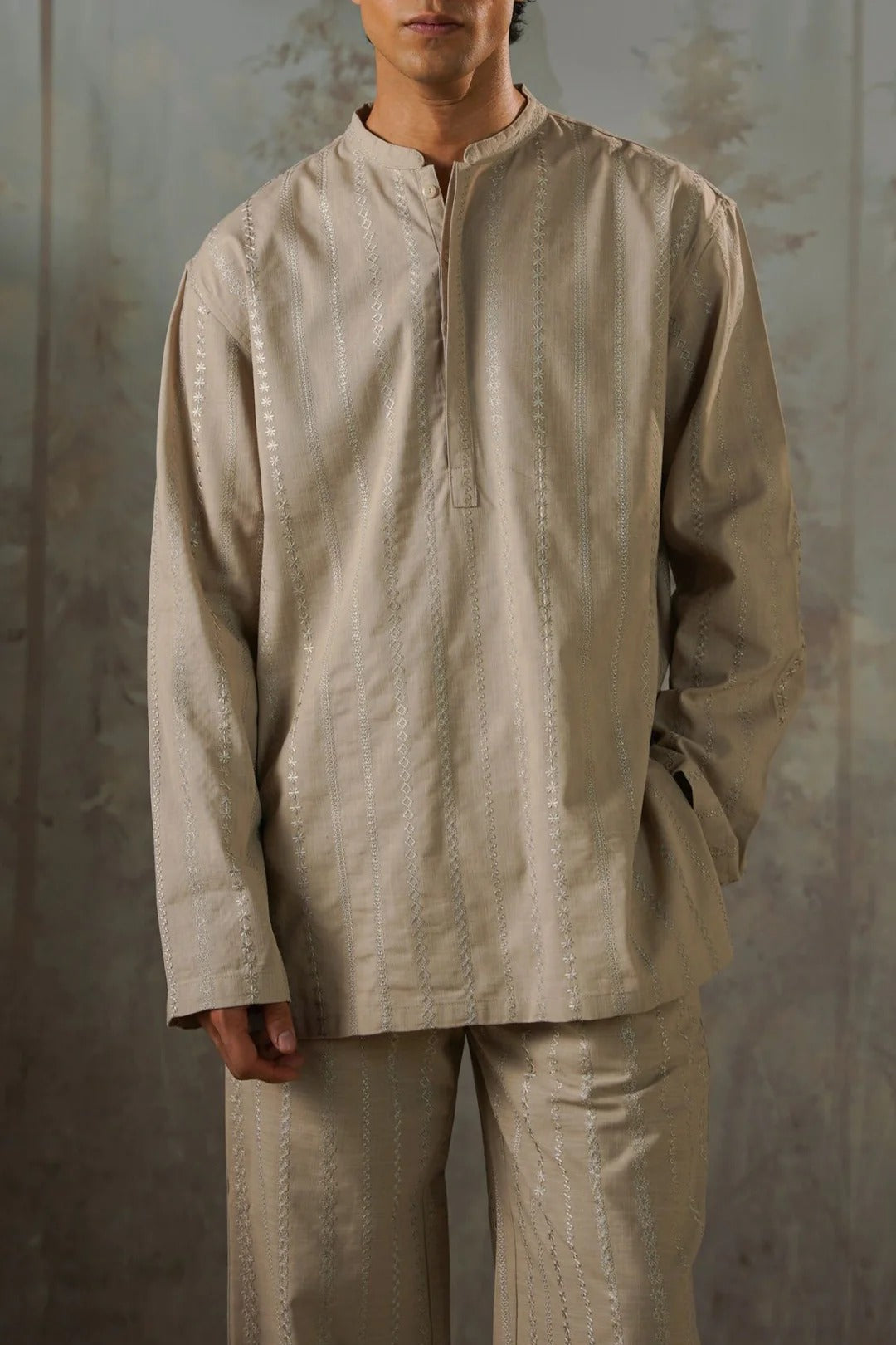 EMBROIDERED SHIRT & STRAIGHT PANTS SET