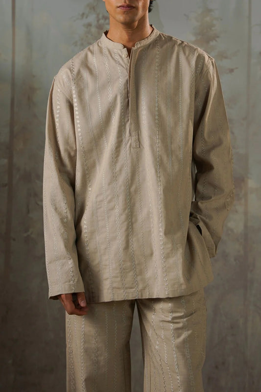 EMBROIDERED SHIRT & STRAIGHT PANTS SET