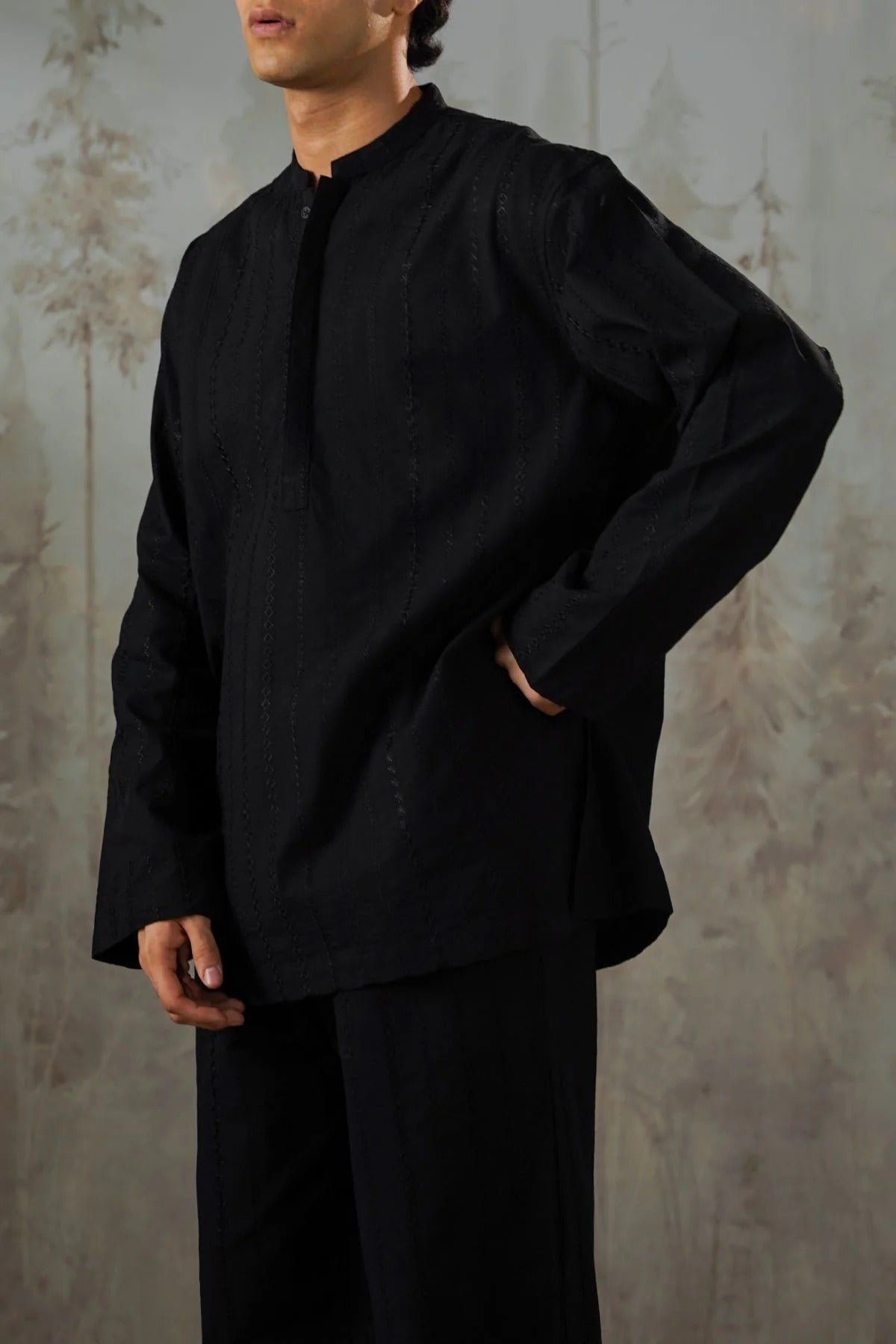 EMBROIDERED SHIRT & STRAIGHT PANTS SET