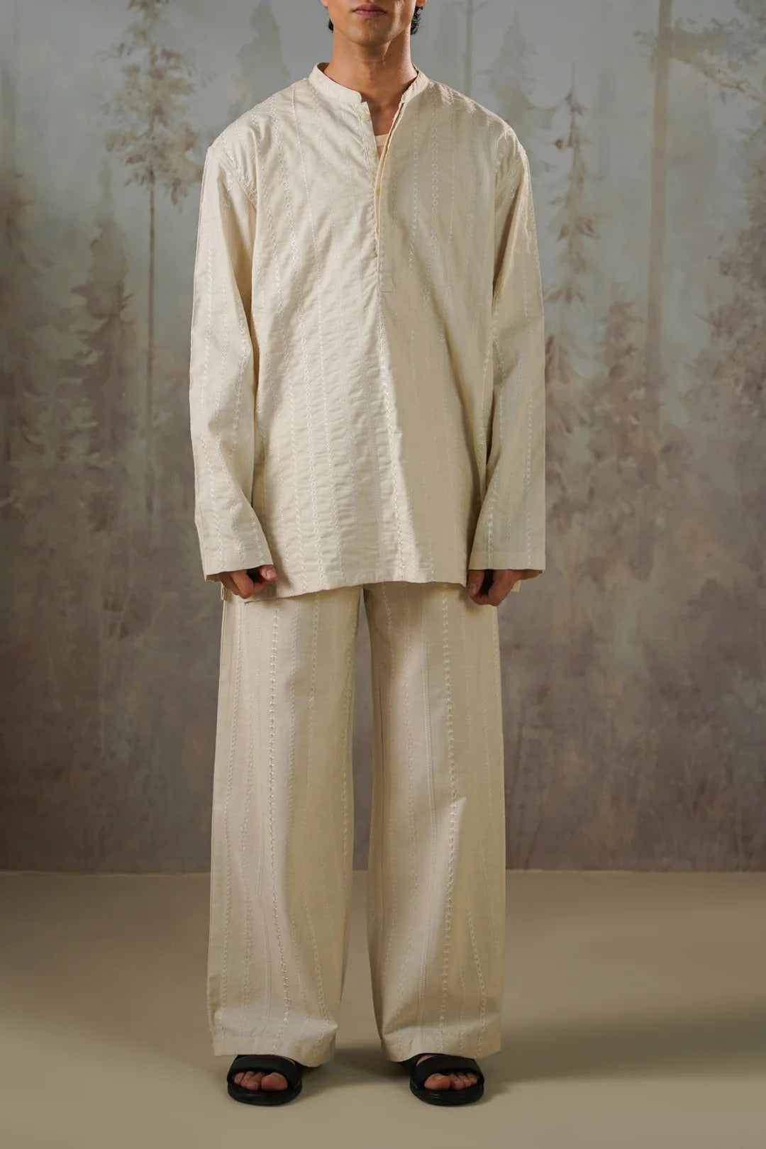 EMBROIDERED SHIRT & STRAIGHT PANTS SET