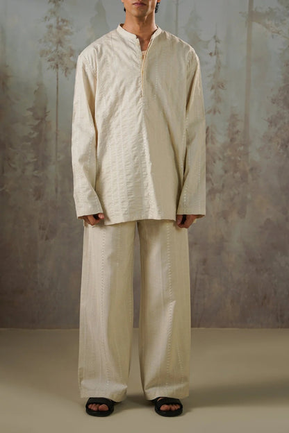 EMBROIDERED SHIRT & STRAIGHT PANTS SET